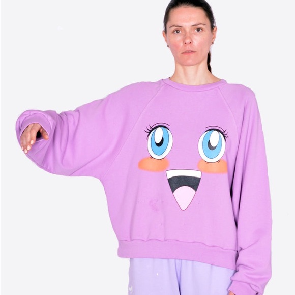 LIBERAL YOUTH MINISTRY LYM01T122 WOMENS EMOJI SWEATSHIT LILAC SIZE M - Picture 1 of 12